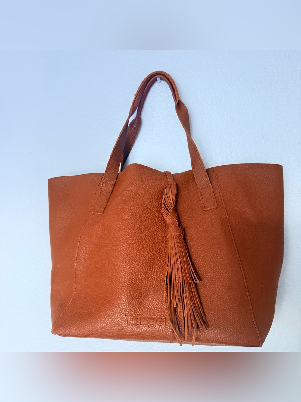 Tanger Brown Vegan Leather Shoulder Bag Tote